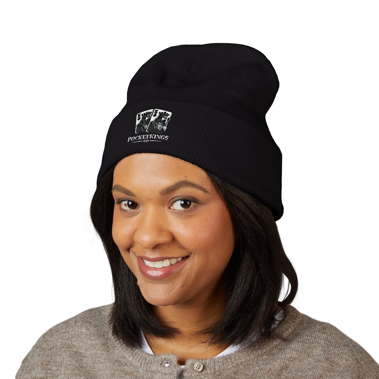 Embroidered 'PocketKingsCo' Logo Cuffed Beanie