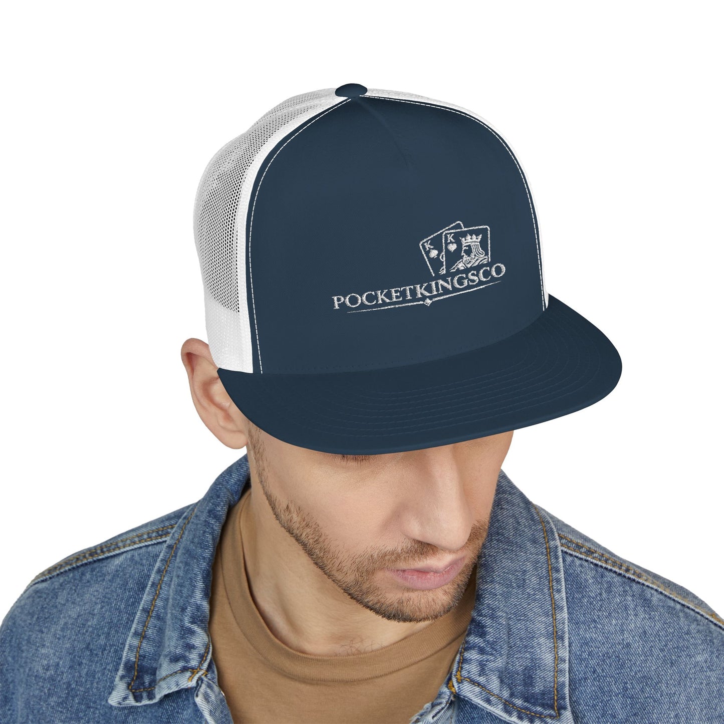 Pocket Kings Co. Embroidered Trucker Cap — Poker Playing Cards Logo Snapback