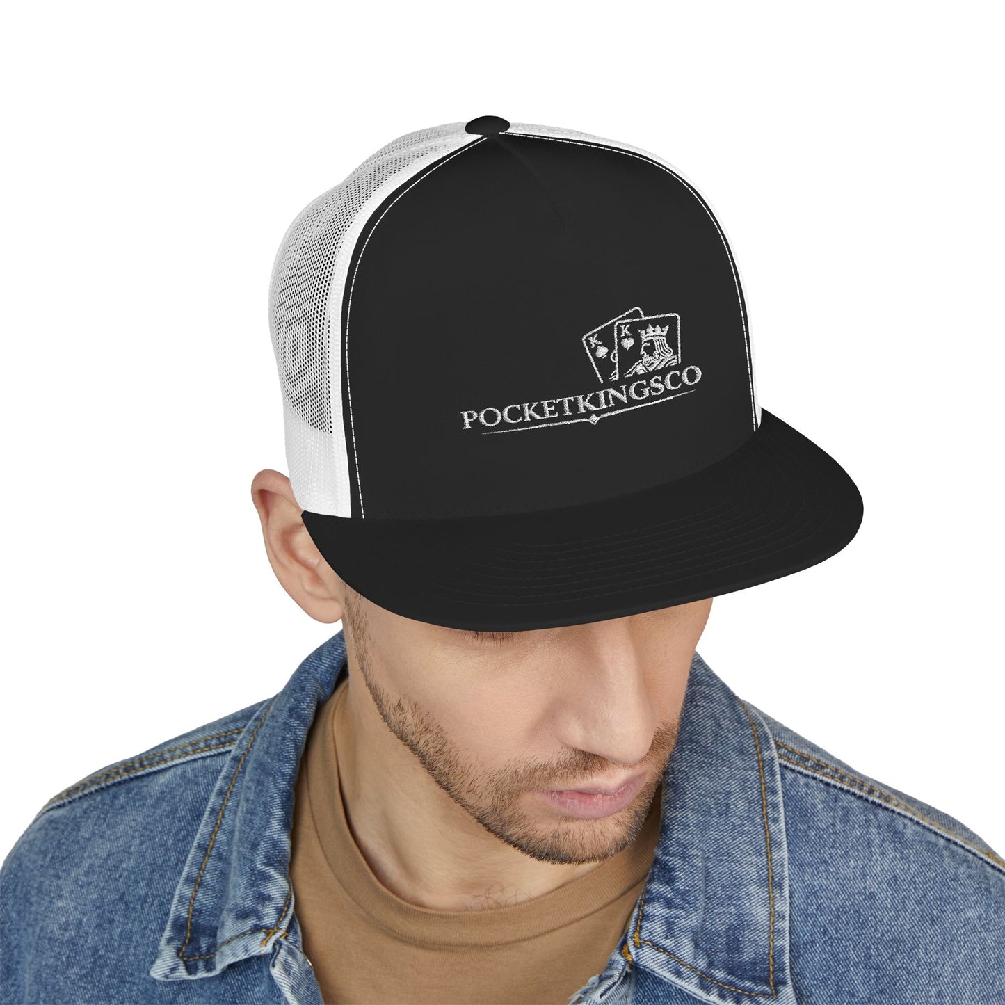 Pocket Kings Co. Embroidered Trucker Cap — Poker Playing Cards Logo Snapback