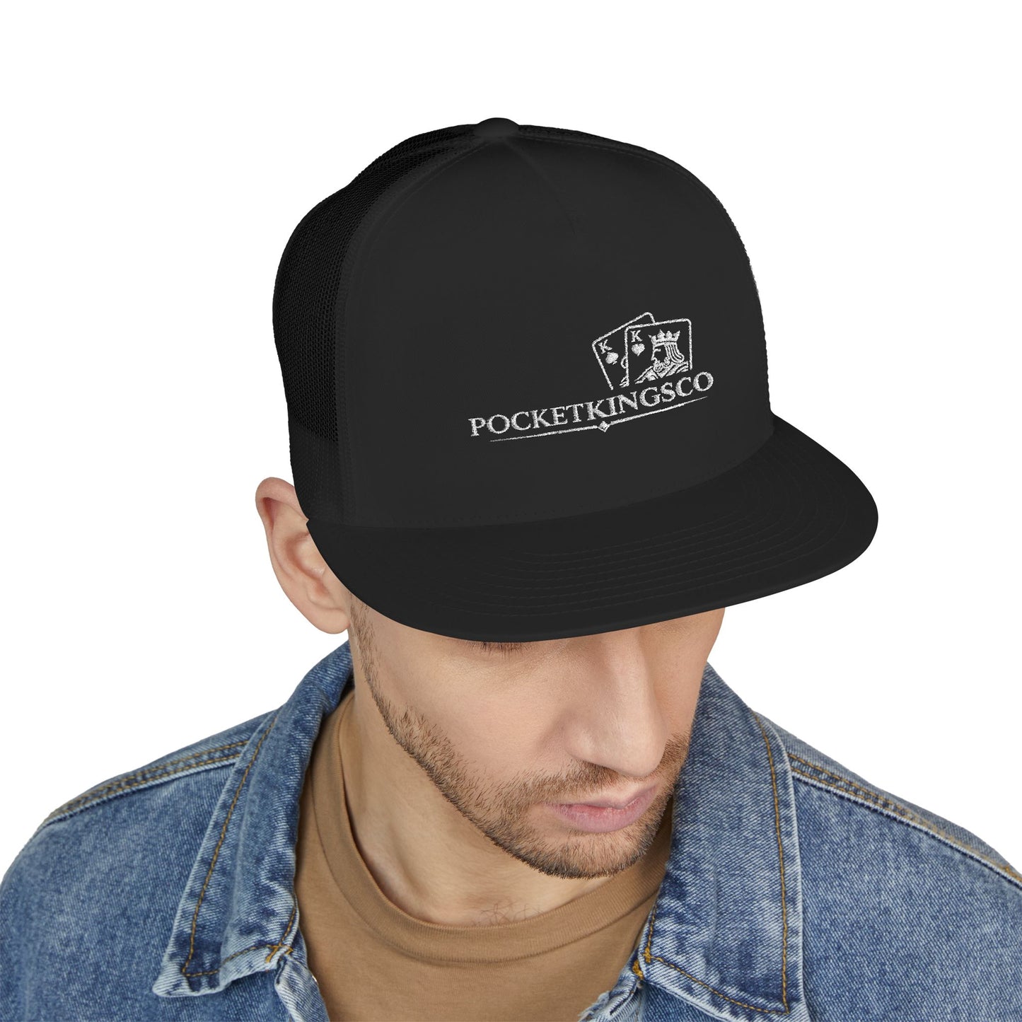 Pocket Kings Co. Embroidered Trucker Cap — Poker Playing Cards Logo Snapback