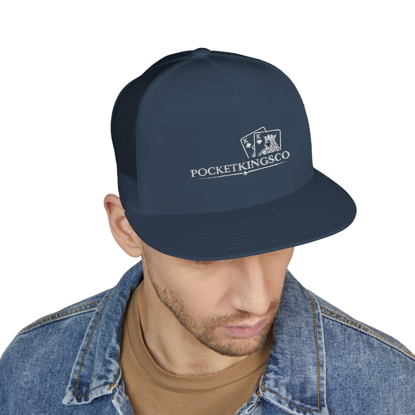 Pocket Kings Co. Embroidered Trucker Cap — Poker Playing Cards Logo Snapback